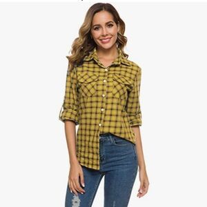 Akewei Long Sleeve Button down Plaid Shirt